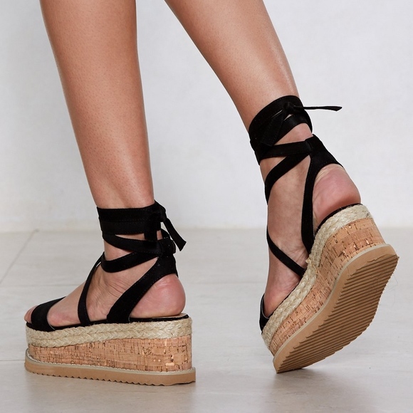 EGO Shoes - NWOT Black Cork Espadille Platform Tie UpSandals